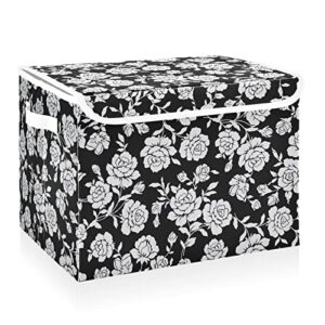 cataku black rose boho storage bins with lids fabric large storage container cube basket with handle decorative storage boxes for organizing clothes shelves