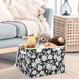 CaTaKu Black Rose Boho Storage Bins with Lids Fabric Large Storage Container Cube Basket with Handle Decorative Storage Boxes for Organizing Clothes Shelves