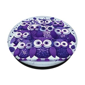 Cute Purple Owls Illustration Minimal Unique Big Eyes Women PopSockets Swappable PopGrip