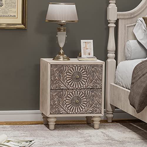 COSIEST 2 Pieces Nightstand, 14" D x 18" W x 21.5" H MDF End Table with 2 Drawers, Vintage Style Wood Bedside Table, Bedroom Accessories for Home, Office, College Dorm