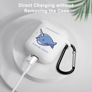 Blue Narwhal Funny Unicorn Silicone AirPods Case Protective Cover Compatible with AirPods 2 & 1 with Keychain