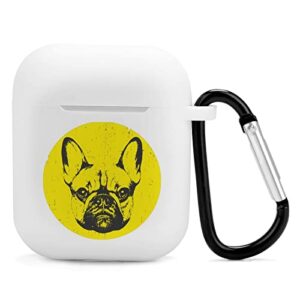 Portrait of French Bulldog Silicone AirPods Case Protective Cover Compatible with AirPods 2 & 1 with Keychain