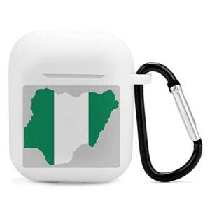 nigeria flag map silicone airpods case protective cover compatible with airpods 2 & 1 with keychain