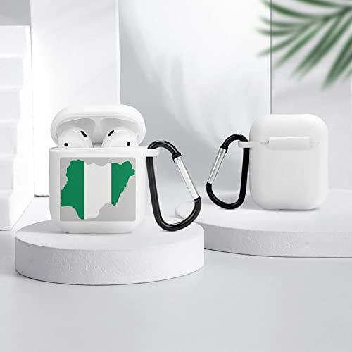 Nigeria Flag Map Silicone AirPods Case Protective Cover Compatible with AirPods 2 & 1 with Keychain