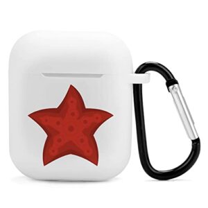 red starfish silicone airpods case protective cover compatible with airpods 2 & 1 with keychain