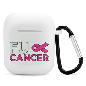 fuck breast cancer pink ribbon silicone airpods case protective cover compatible with airpods 2 & 1 with keychain