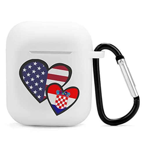 Interlocking Hearts American Croatia Flag Silicone AirPods Case Protective Cover Compatible with AirPods 2 & 1 with Keychain