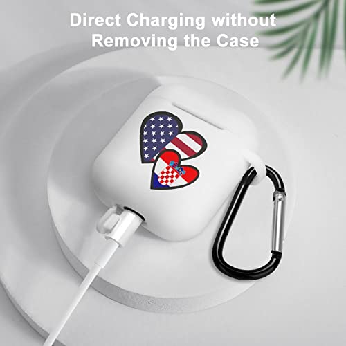 Interlocking Hearts American Croatia Flag Silicone AirPods Case Protective Cover Compatible with AirPods 2 & 1 with Keychain