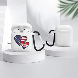 Interlocking Hearts American Croatia Flag Silicone AirPods Case Protective Cover Compatible with AirPods 2 & 1 with Keychain