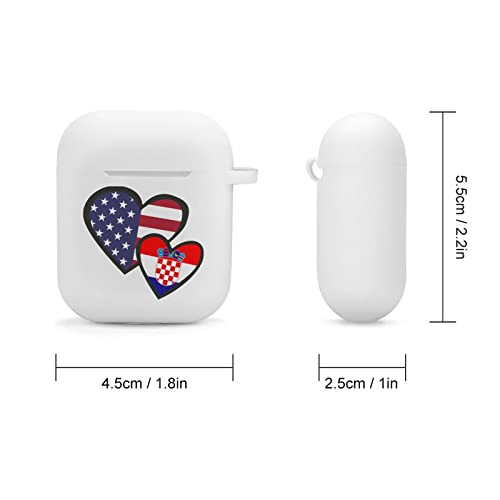 Interlocking Hearts American Croatia Flag Silicone AirPods Case Protective Cover Compatible with AirPods 2 & 1 with Keychain