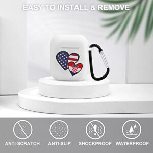 Interlocking Hearts American Croatia Flag Silicone AirPods Case Protective Cover Compatible with AirPods 2 & 1 with Keychain