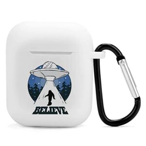 believe bigfoot sasquatch ufo silicone airpods case protective cover compatible with airpods 2 & 1 with keychain