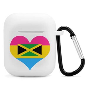 pansexual heart flag jamaica silicone airpods case protective cover compatible with airpods 2 & 1 with keychain