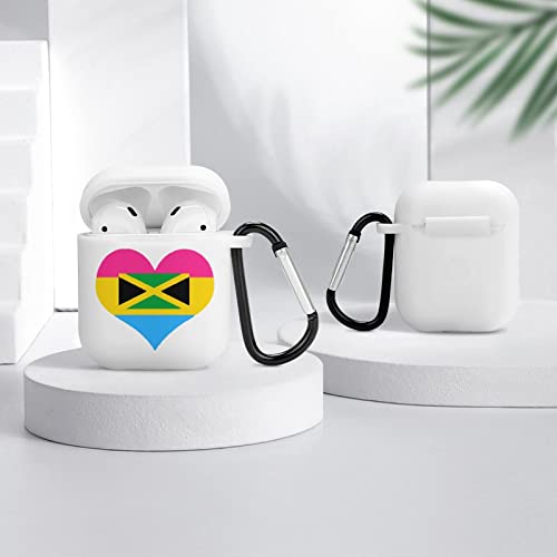 Pansexual Heart Flag Jamaica Silicone AirPods Case Protective Cover Compatible with AirPods 2 & 1 with Keychain