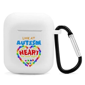 autism awareness silicone airpods case protective cover compatible with airpods 2 & 1 with keychain