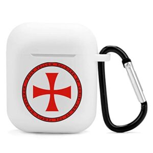 knights templar round seal silicone airpods case protective cover compatible with airpods 2 & 1 with keychain