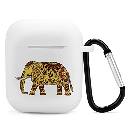 Decorated Indian Elephant Silicone AirPods Case Protective Cover Compatible with AirPods 2 & 1 with Keychain