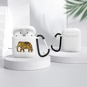 Decorated Indian Elephant Silicone AirPods Case Protective Cover Compatible with AirPods 2 & 1 with Keychain