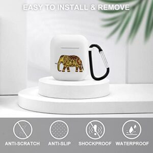 Decorated Indian Elephant Silicone AirPods Case Protective Cover Compatible with AirPods 2 & 1 with Keychain