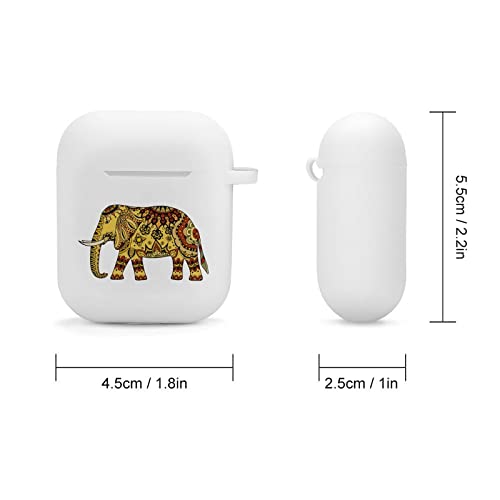 Decorated Indian Elephant Silicone AirPods Case Protective Cover Compatible with AirPods 2 & 1 with Keychain