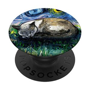 sleeping blue point siamese cat starry night pet art by aja popsockets swappable popgrip
