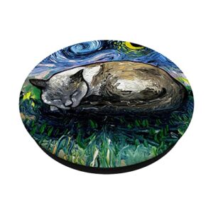 Sleeping Blue Point Siamese Cat Starry Night Pet Art by Aja PopSockets Swappable PopGrip