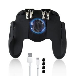 six-finger gaming controller pubg mobile phone controller joystick gamepad with cooling fan/phone holder, phone gamepad for tomoda l1r1 mobile triggers for 4.7”-6.5” ios android phones