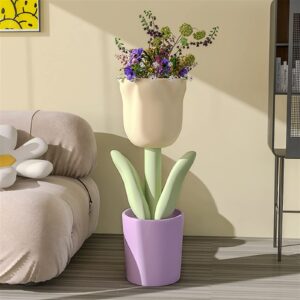 ZEYRU Bedside Table Tulip Coffee Table Bedside Ins Wind Sofa Cute Bedside Table Resin Flower Living Room Small Round Table