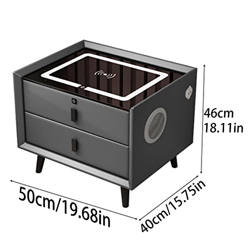 Night Stand for Living Room Bedroom Smart Modern Bedside Table with Fingerprint Lock Drawer Bluetooth Audio (Color : D 2-Drawers, Size : C+Audio+Fingerprint)