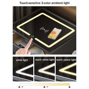 3 Drawer Bedside Table Modern Bedside Furniture with Fingerprint Lock Drawer and Sensor LED Lights for Living Room Bedroom Dorm (Color : C 2-Drawers, Size : A no Fingerprints)