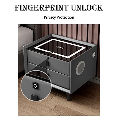 3 Drawer Bedside Table Modern Bedside Furniture with Fingerprint Lock Drawer and Sensor LED Lights for Living Room Bedroom Dorm (Color : C 2-Drawers, Size : A no Fingerprints)