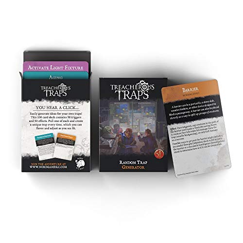 Treacherous Traps – Random Trap Generator Deck (5E) Card Deck 5th Edition Dungeons & Dragons 100 cards 2 1/2 x 1 1/2 x 3 1/2" Black