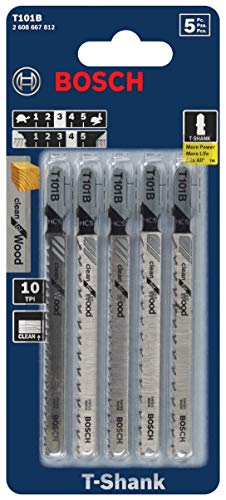 BOSCH T101B 4-Inch 10-Tooth T-Shank Jig Saw Blades (5-Pack), Silver