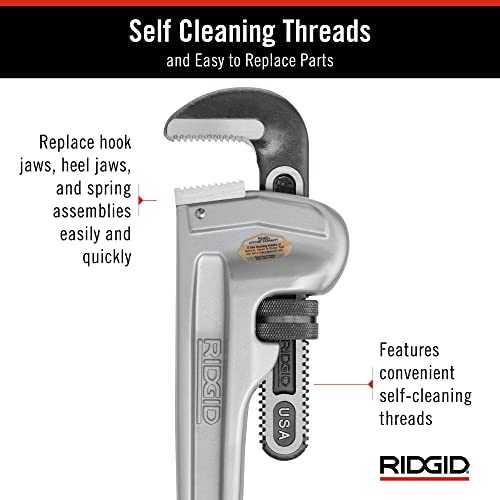 RIDGID 31105 Model 824 Aluminum Straight Pipe Wrench, 24-inch Plumbing Wrench, grey