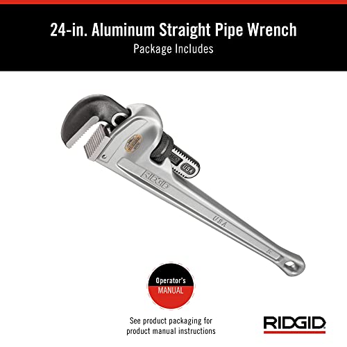 RIDGID 31105 Model 824 Aluminum Straight Pipe Wrench, 24-inch Plumbing Wrench, grey