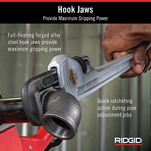 RIDGID 31105 Model 824 Aluminum Straight Pipe Wrench, 24-inch Plumbing Wrench, grey