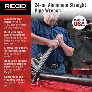 RIDGID 31105 Model 824 Aluminum Straight Pipe Wrench, 24-inch Plumbing Wrench, grey