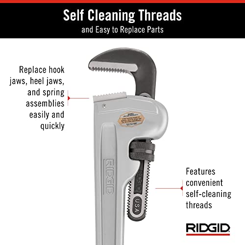 RIDGID 31110 Model 836 Aluminum Straight 36" Plumbing Pipe Wrench, Silver, Made In The USA