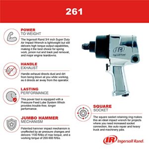 Ingersoll Rand 261 3/4-Inch Super Duty Air Impact Wrench - High Torque Output, Handle Exhaust, Pressure-Feed Lube System, Hammer Impact Mechanism, Silver