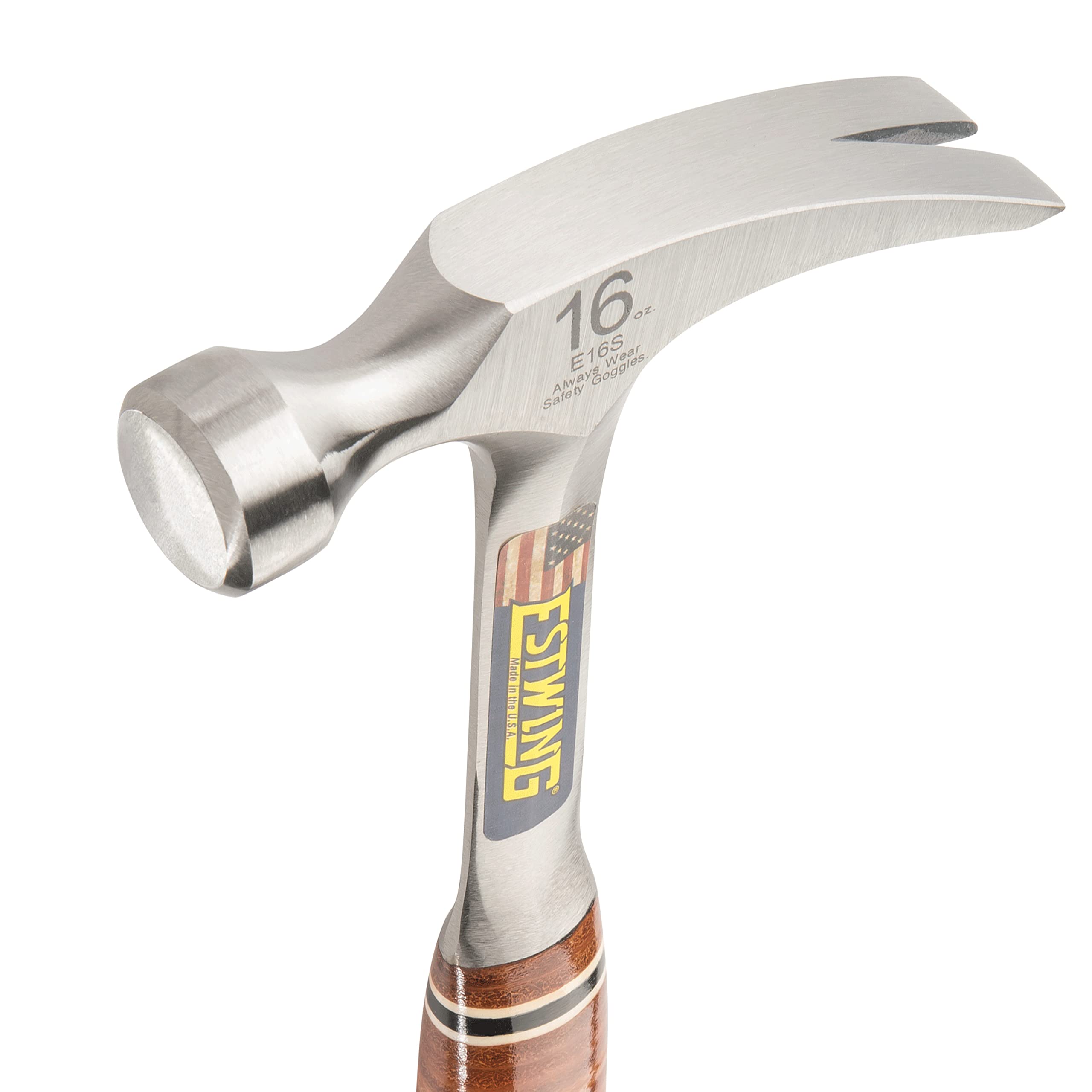 ESTWING Hammer - 16 oz Straight Rip Claw with Smooth Face & Genuine Leather Grip - E16S