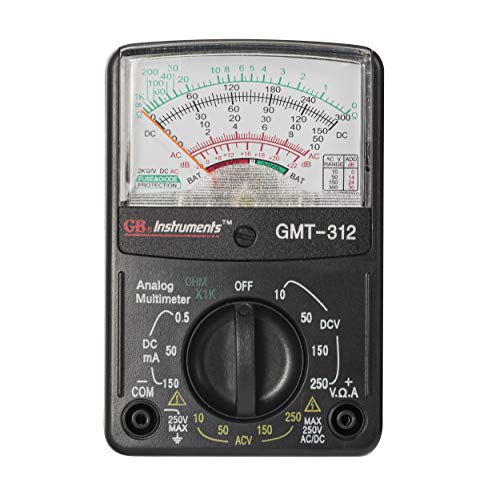 Gardner Bender GMT-312 Analog Multimeter, 5 Function / 12 Range, 300V AC/DC, for AC / DC Voltage & Current, Resistance, Continuity & Batteries , Black