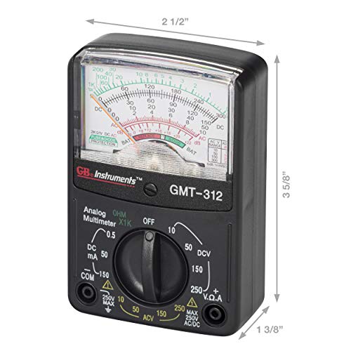 Gardner Bender GMT-312 Analog Multimeter, 5 Function / 12 Range, 300V AC/DC, for AC / DC Voltage & Current, Resistance, Continuity & Batteries , Black