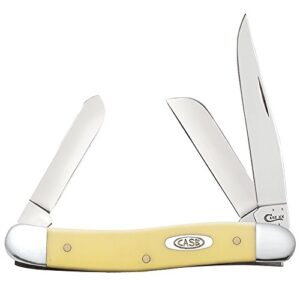 case xx wr pocket knife madium stockman with synthetic handle, carbon steel cv blades, length closed: 3 5/8 inches (yellow synthetic)