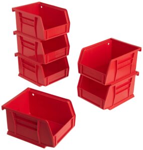 akro-mils 30210 akrobins plastic hanging stackable storage organizer bin, (5-inch x 4-inch x 3-inch), red, 6-pack