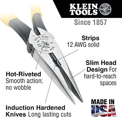 Klein Tools D203-8 Needle Nose Pliers, Long Nose Side Cutters, Alligator Pliers with Extended Handles, 8-Inch