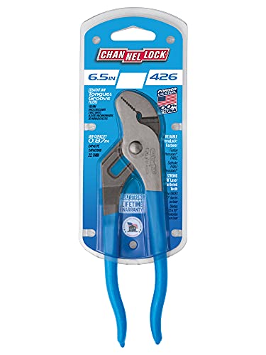 Channellock 426 6.5-Inch Straight Jaw Tongue&Groove Pliers|Groove Joint Plier with Comfort Grips|0.87-Inch Jaw Capacity|Laser Heat-Treated 90░ Teeth|Forged High Carbon Steel,Black,Blue,Silver