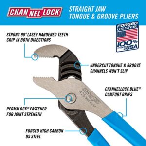 Channellock 426 6.5-Inch Straight Jaw Tongue&Groove Pliers|Groove Joint Plier with Comfort Grips|0.87-Inch Jaw Capacity|Laser Heat-Treated 90░ Teeth|Forged High Carbon Steel,Black,Blue,Silver