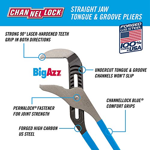 Channellock 480 BIGAZZ Tongue and Groove Pliers | 20.25-Inch Straight Jaw Groove Joint Plier | 5.5-Inch Jaw Capacity | Laser Heat-Treated 90° Teeth| Forged High Carbon Steel | Made in USA