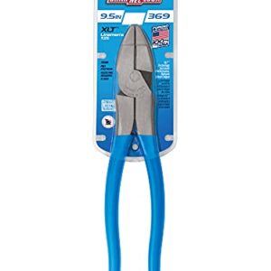 Channellock 369 9.5-Inch Lineman's Pliers | Xtreme Leverage Technology (XLT) Requires Less Force to Cut than Other High-Leverage Models | Forged from High Carbon Steel | Made in the USA, Blue Handle