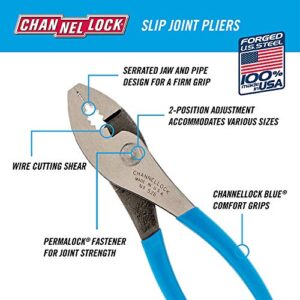 Channellock 526 6-Inch Slip Joint Pliers | Utility Plier with Wire Cutter | Serrated Jaw Forged from High Carbon Steel for Maximum Grip on Materials | Specially Coated for Rust Prevention| Made in USA